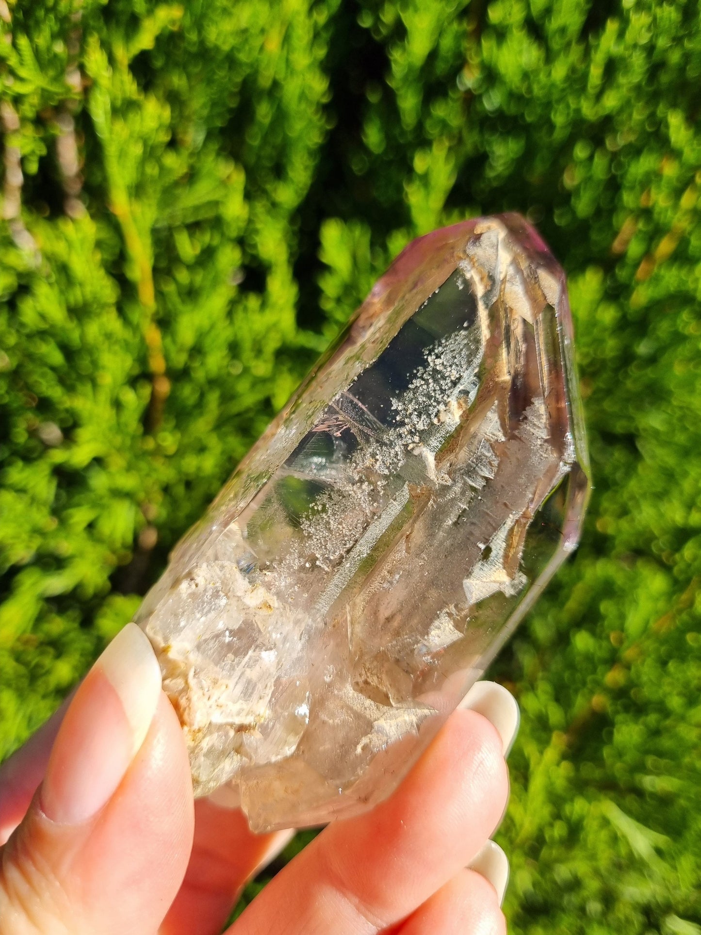 Smoky manifest enhydro with amethyst inclusions