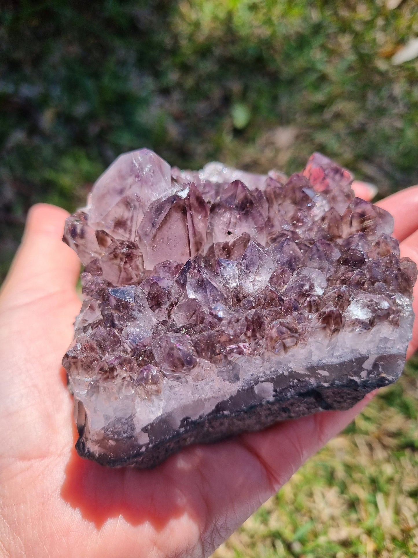 Unique Amethyst Cluster with cacoxenite / Super 3 / Smoky quartz inclusions