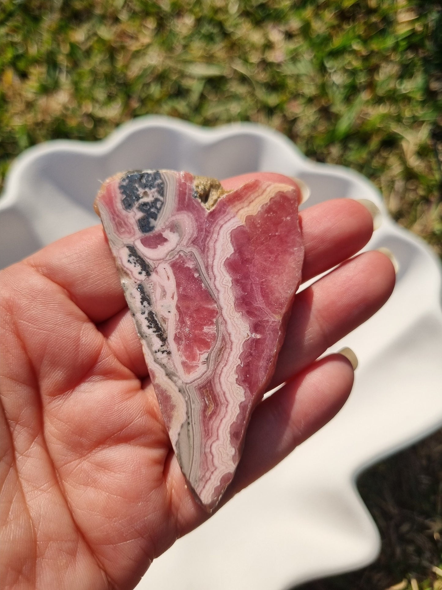 High Quality Rhodochrosite Heart Slice / Argentinian Crystal