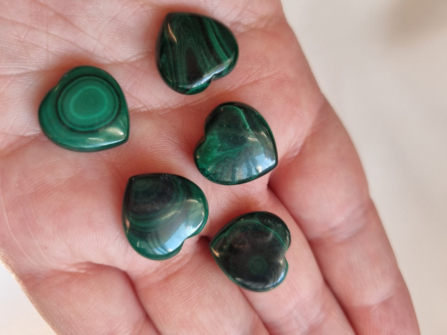 Mini Malachite hearts / polished gems / crystal carvings