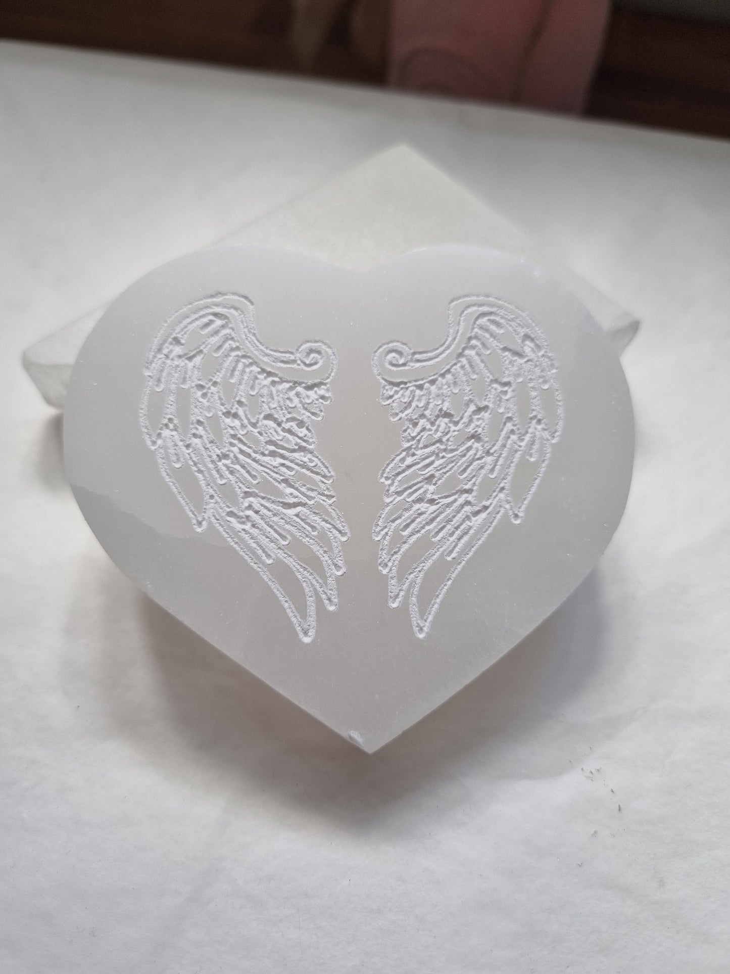 Angel wings Selenite heart plate