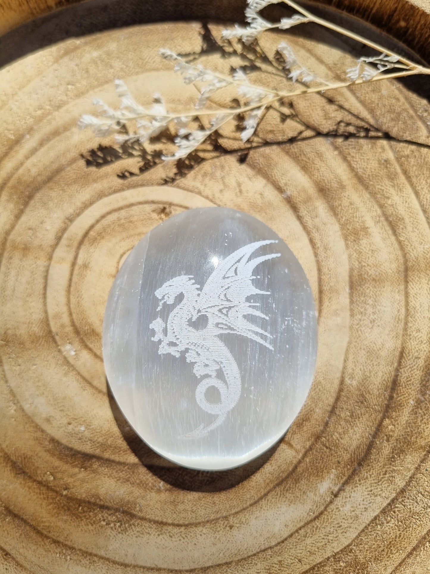 dragon selenite palm stone
