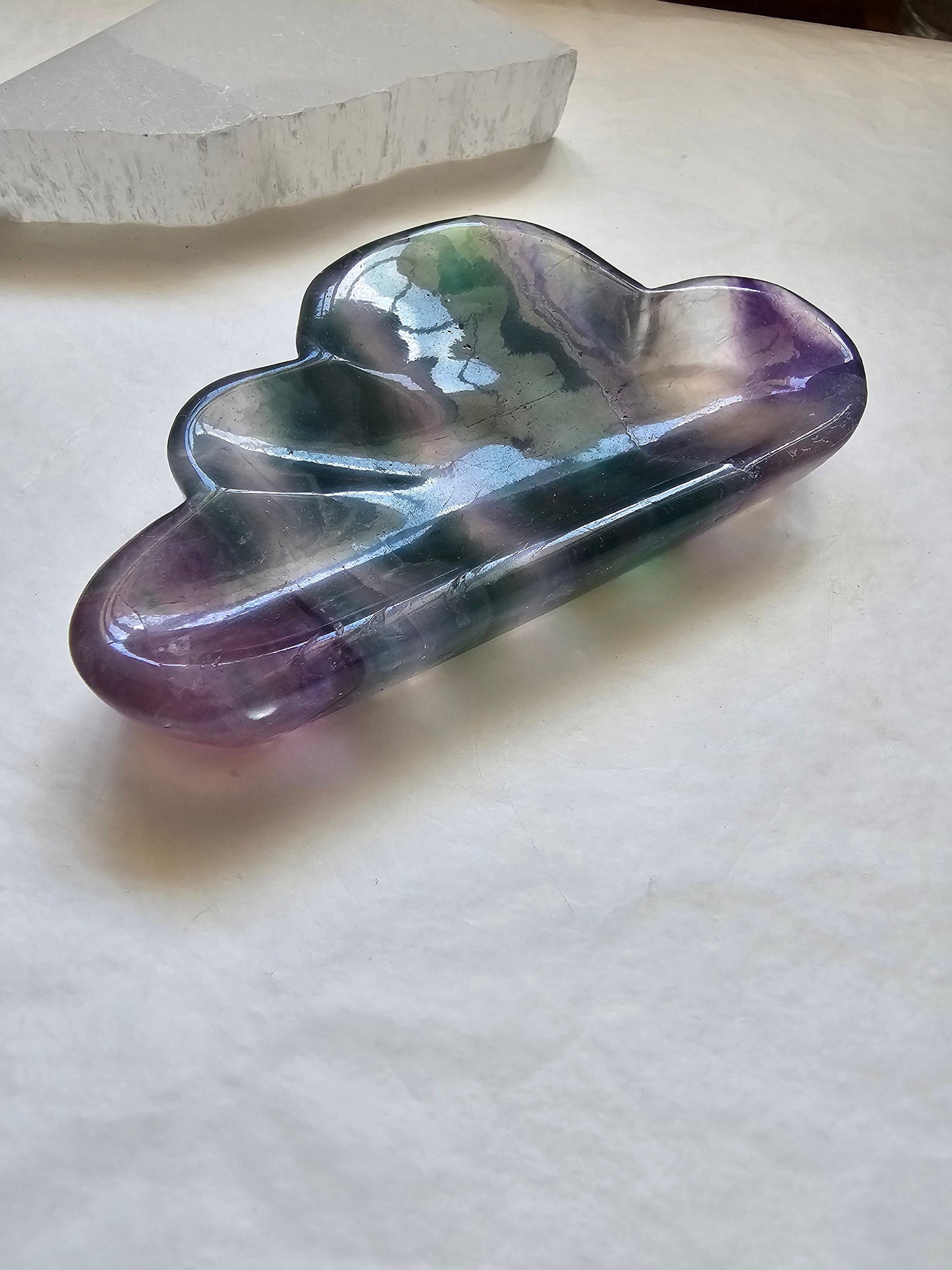 Rainbow Fluorite Cloud bowl / fluorite plate / crystal carving