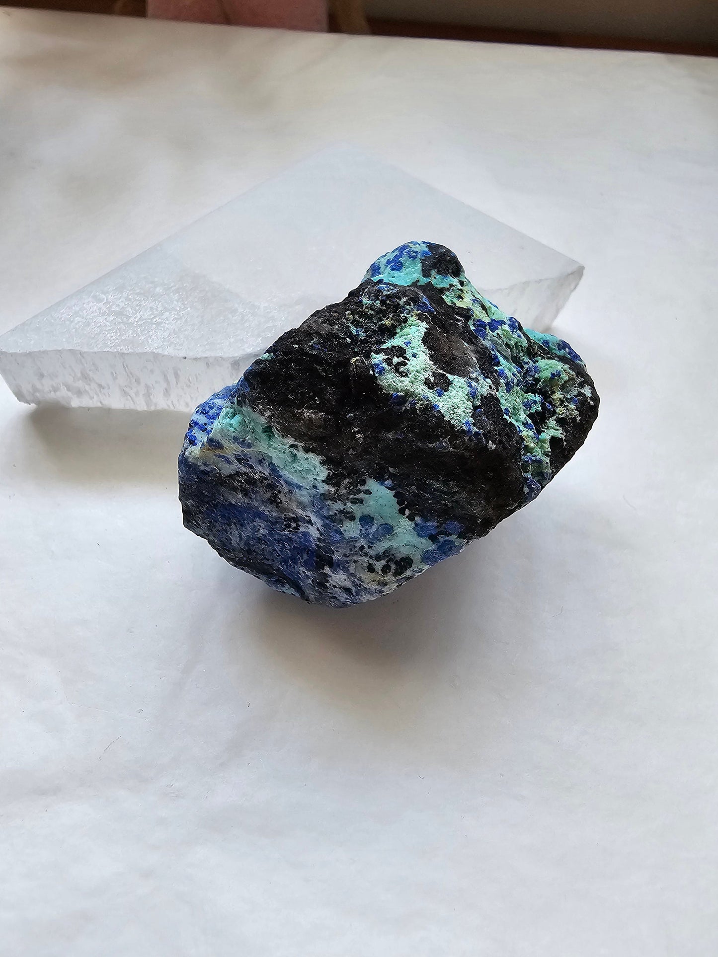 Raw Azurite specimen with vibrant aqua colour