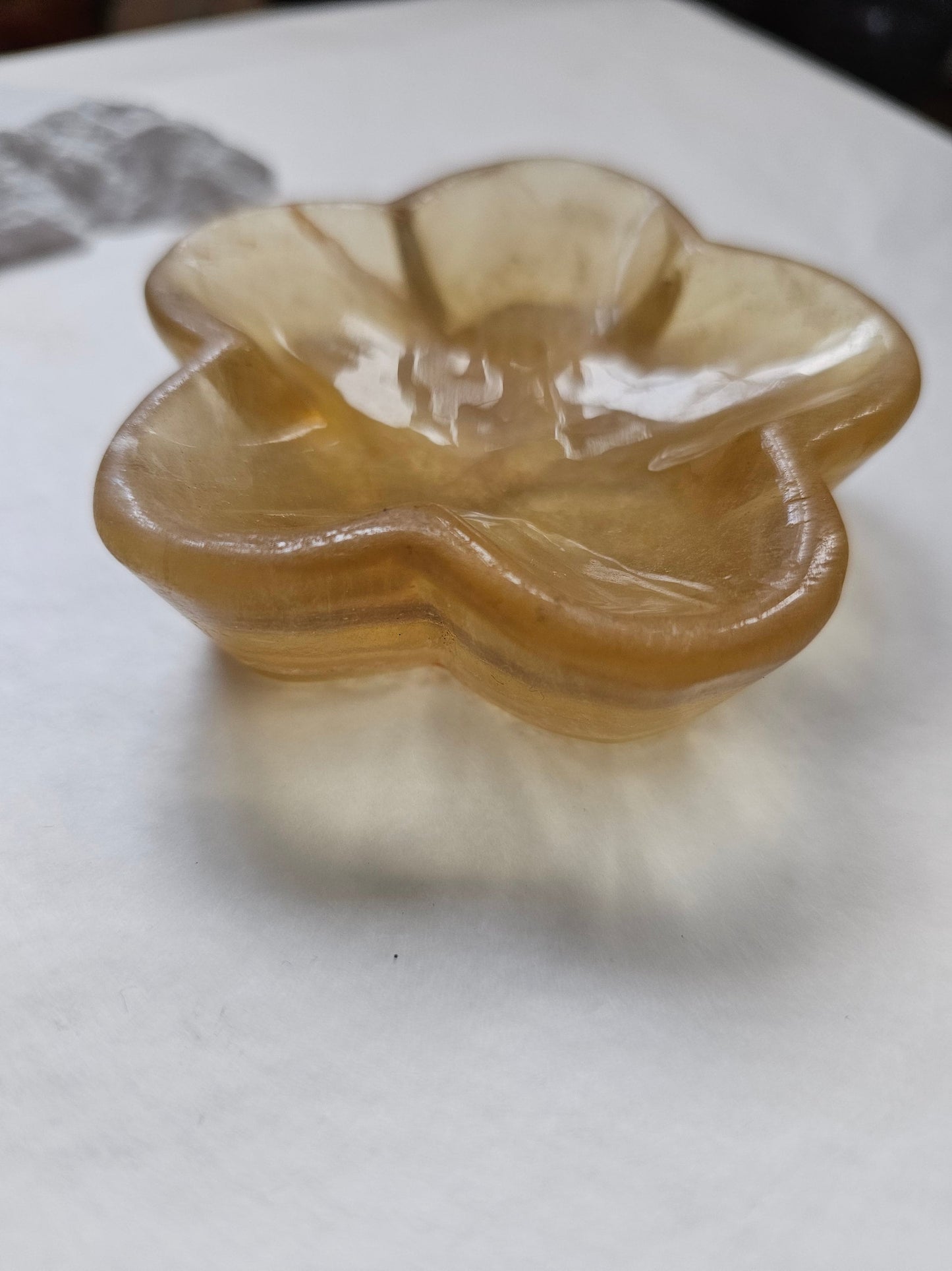 Yellow Fluorite Flower Bowl / fluorite plate