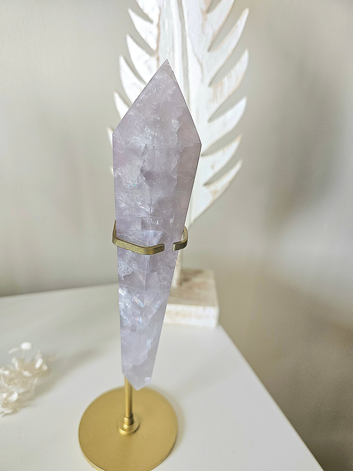 Lilac / green Fluorite Wand on Stand
