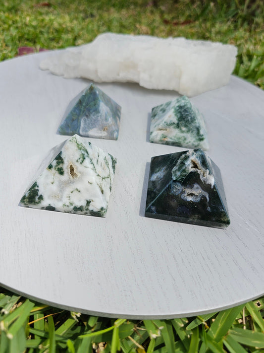 Moss Agate Pyramids w/ druzy