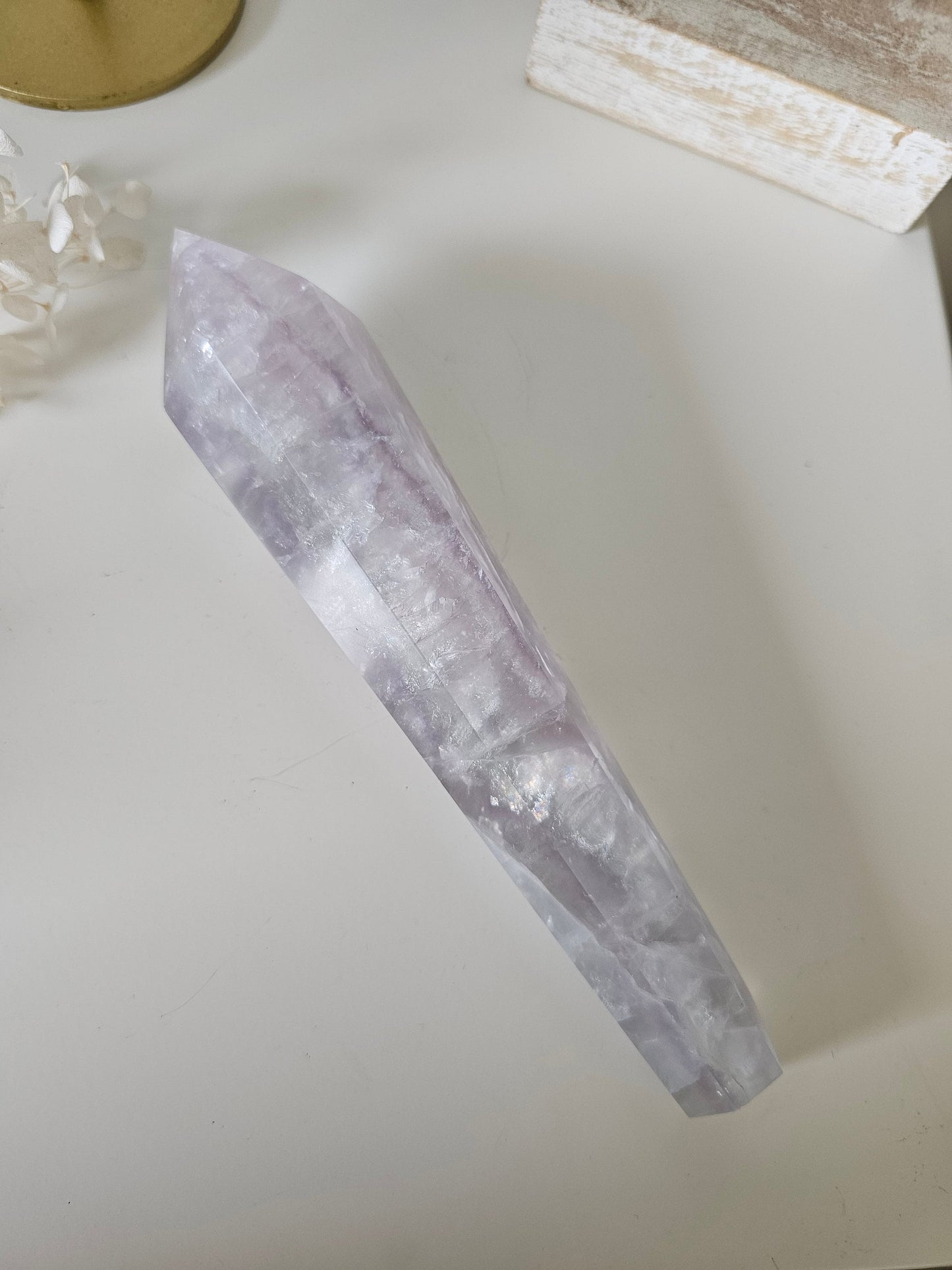 Lilac / green Fluorite Wand on Stand