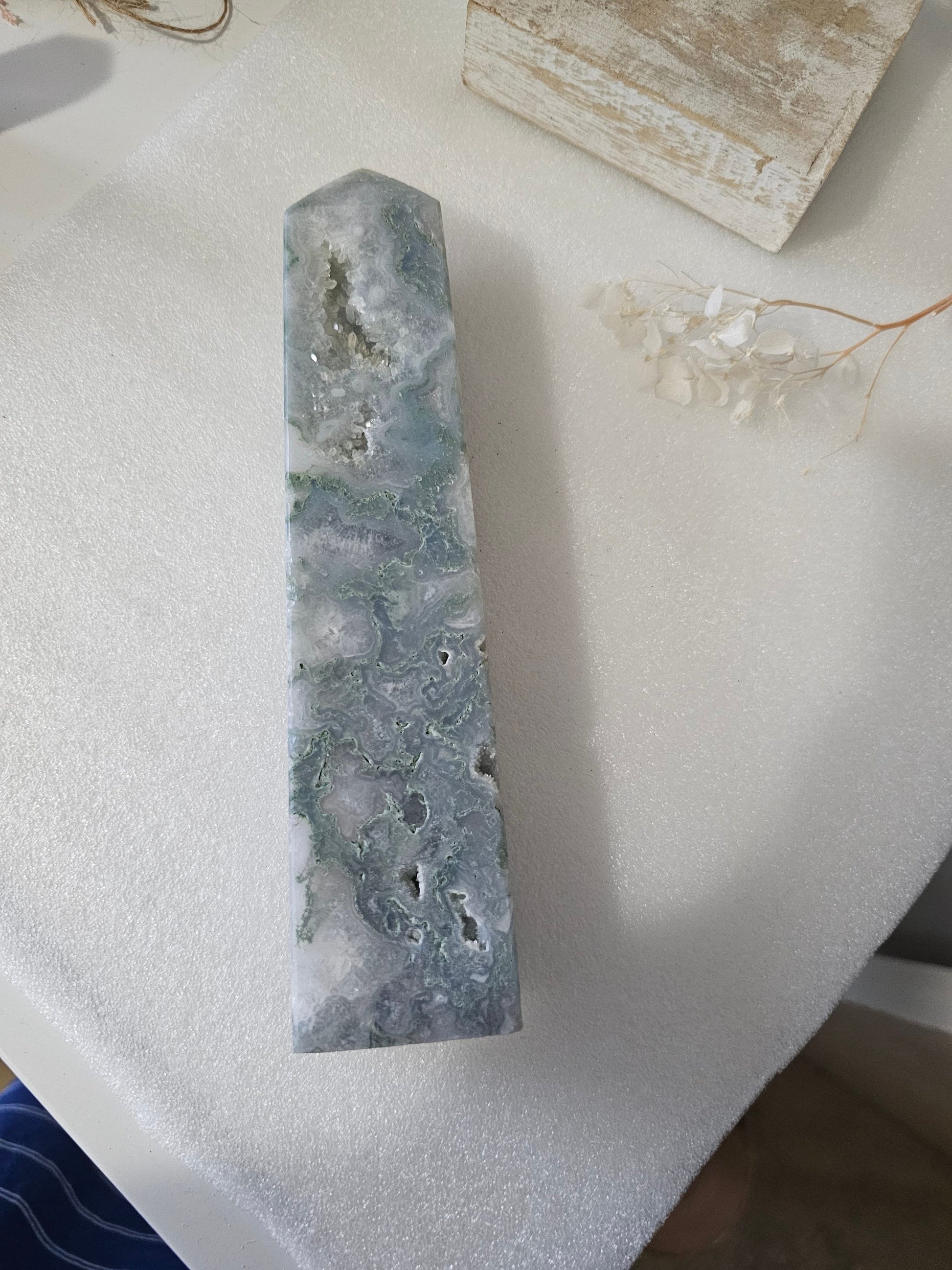 Large Moss Agate 21cm Tower / Generator